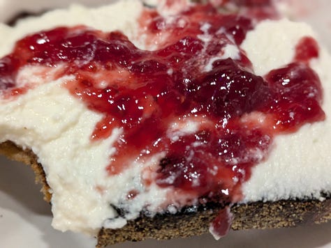 Rasin toast. Toast with cream cheese and jam. Roasted butternut squash with toast.