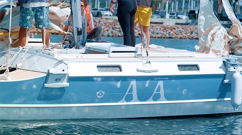 Sailing dana harbor on catamaran with 5 LCAD students on board