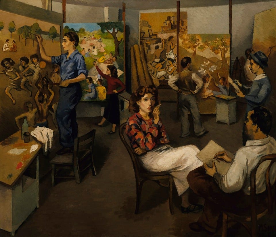 Moses Soyer, Artists on WPA, 1935, oil on canvas, Smithsonian American Art Museum, Gift of Mr. and Mrs. Moses Soyer, 1968.61