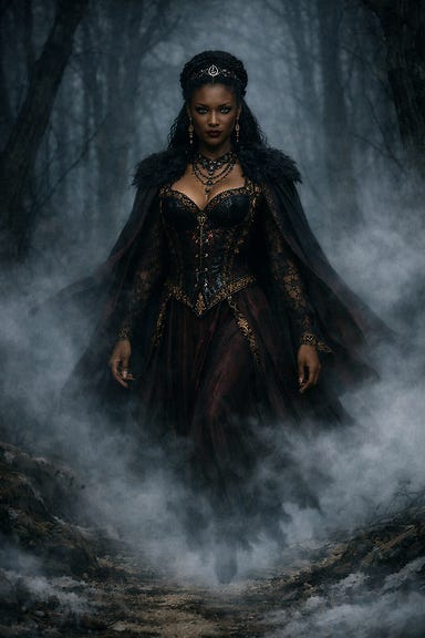 Ludmilla appearing out of the mist in the Svalich Woods
