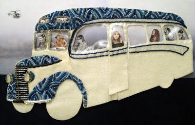 Stevie Ray Vaughan beaded British blue bus doors 60's flower power beaded pop art Boston Stevie Ray Vaughan beaded British blue bus doors 60's flower power beaded pop art Boston