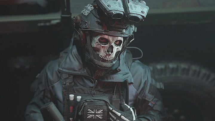 Clockwise from top left: Promotional image for Zero Dark Thirty, Call of Duty: Modern Warfare 2 (2022)'s Ghost, Still frame from Sicario, Promotional image for Ready or Not