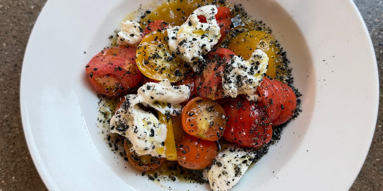 Cherry Tomato Salad, Green Tomato Jam with Black Sesame