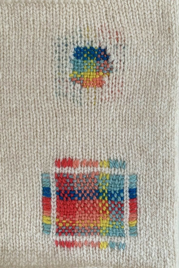 This may contain: a close up of a knitted object with different colors and designs on the surface