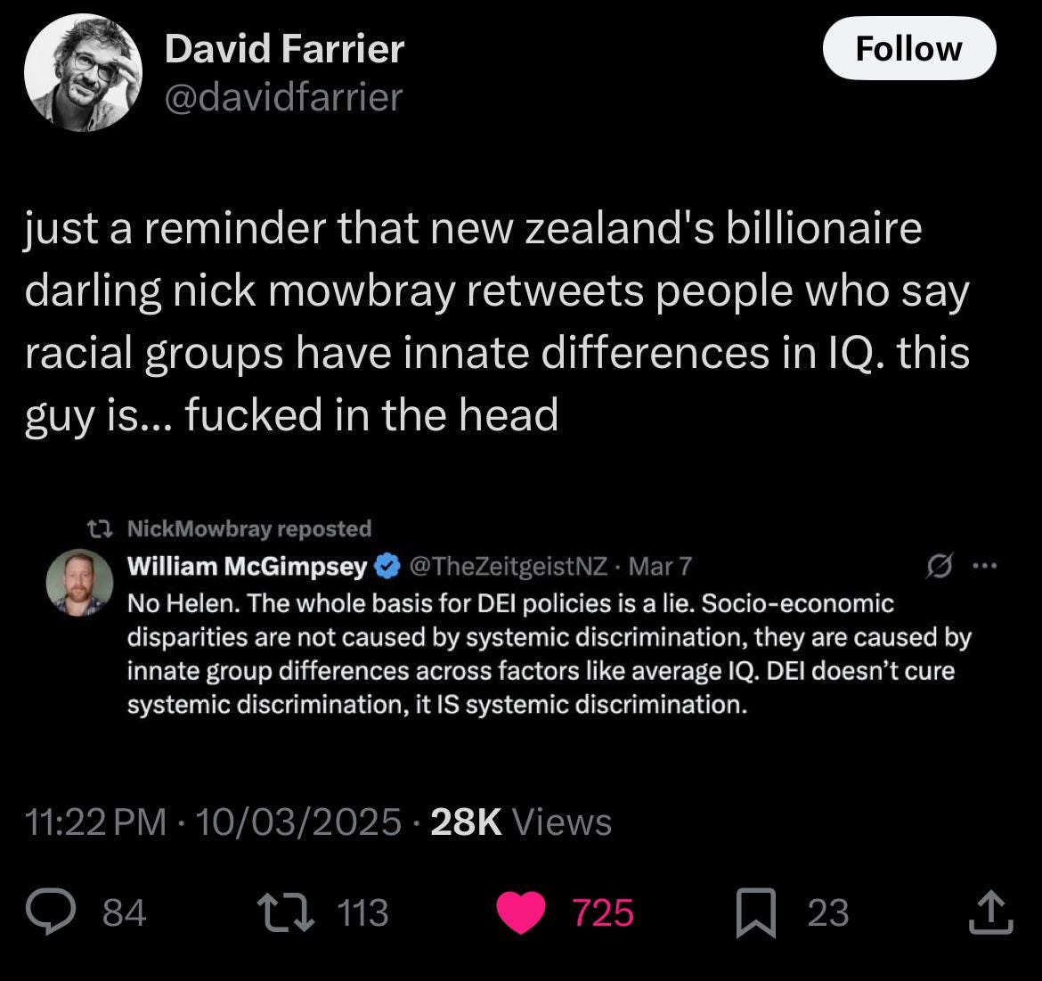 r/newzealand - Nick Mowbray retweets post claiming that racial groups have “innate differences in IQ” r/newzealand - Nick Mowbray retweets post claiming that racial groups have “innate differences in IQ”