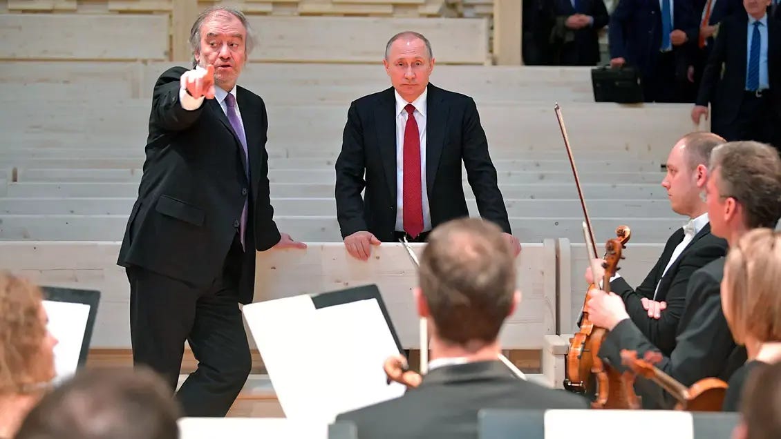 Gergiev and Putin Pointing at Orchestra