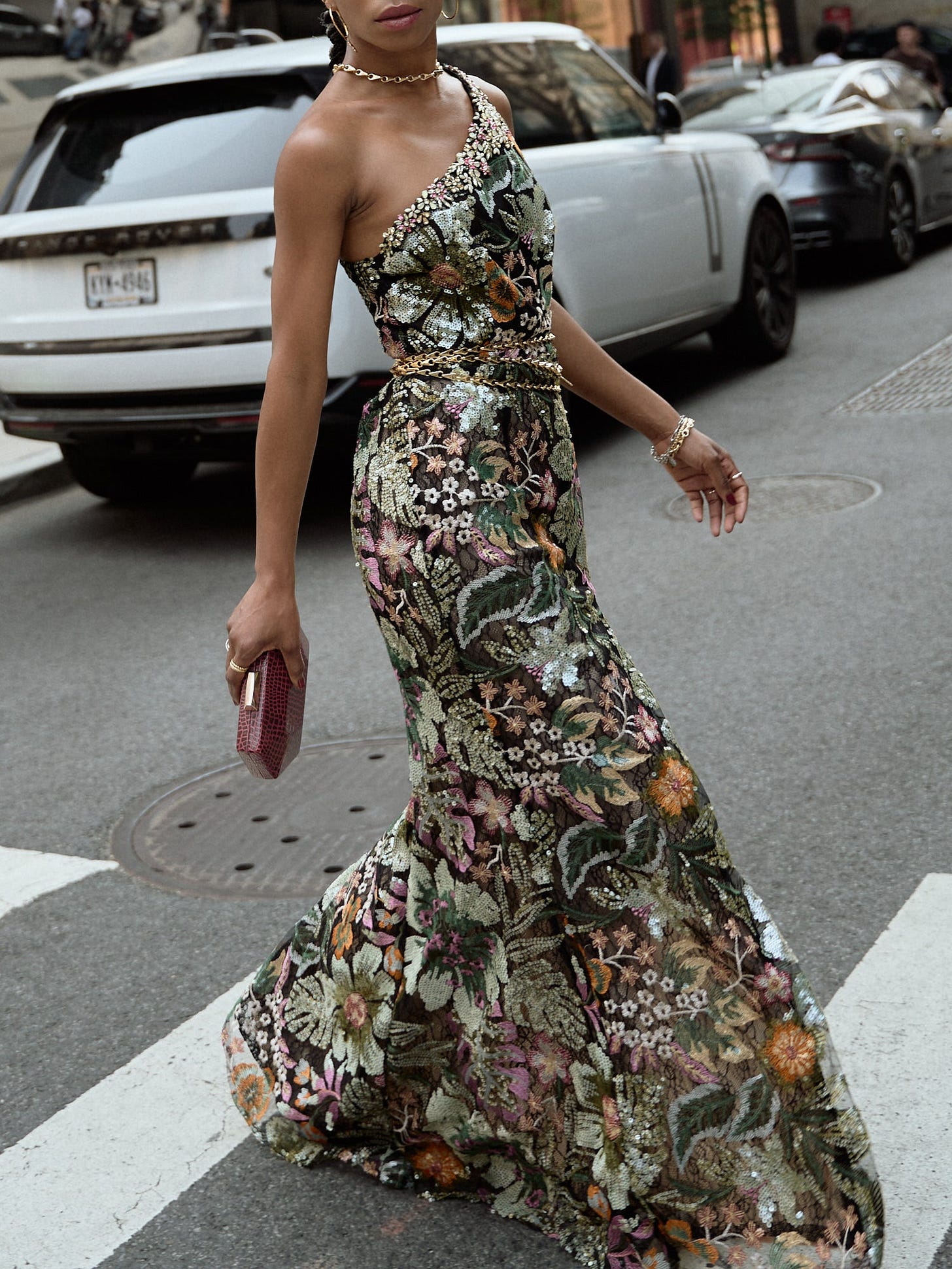 dress with gold chain belt Pleated Lame Maxi Dress with Gold Chain Belt