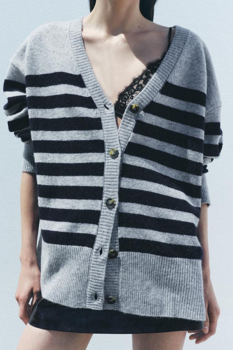 Zara 100% WOOL STRIPED KNIT CARDIGAN - Gray / Blue - Image 1
