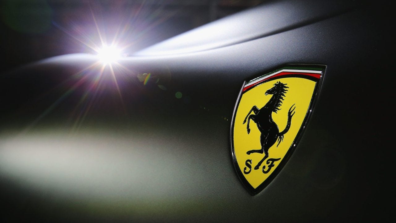 The Ferrari logo on Ferrari 812 Superfast