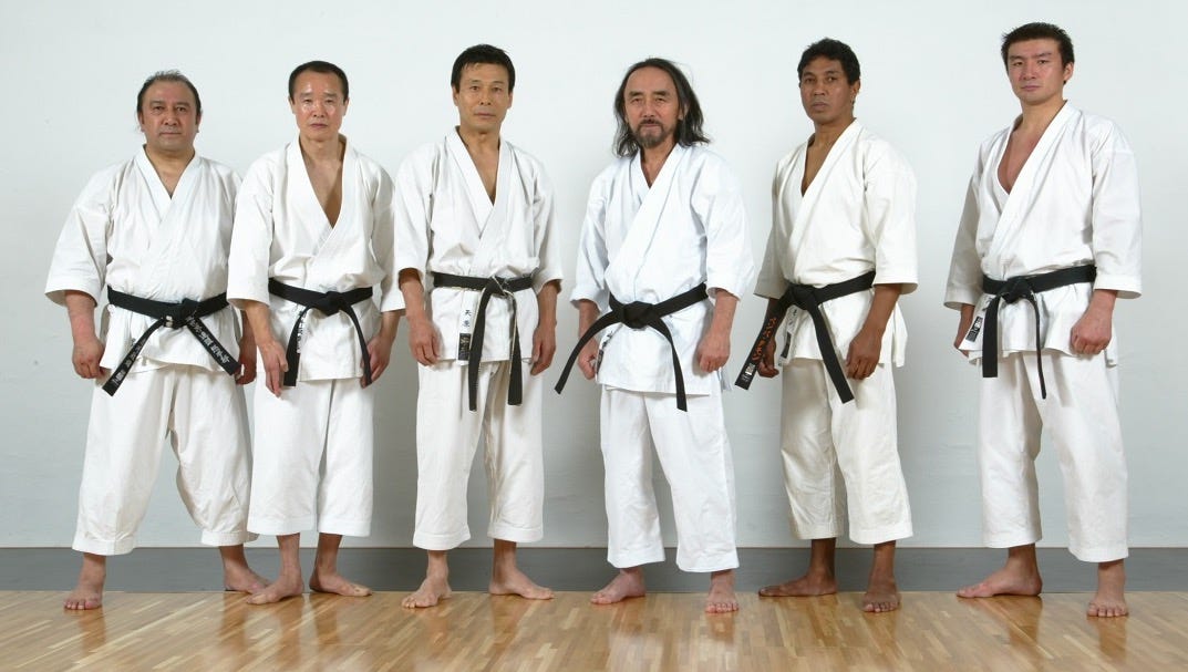 Photo of my Karate Sensei’s in Japan, the famous original KWF instructors: Iwai Sensei, Isaka Sensei, Yahara Sensei, Yamamoto Sensei, Tamang Sensei and Kawasaki Sensei