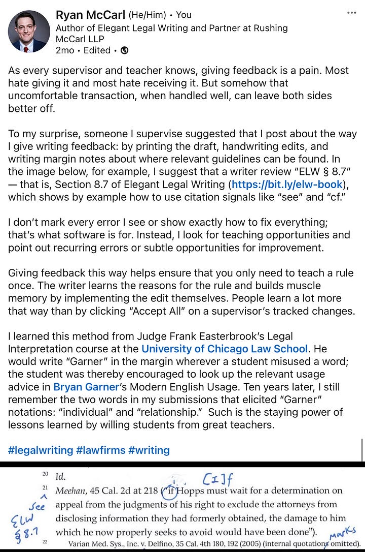 Ryan McCarl’s recent legal writing tips on LinkedIn