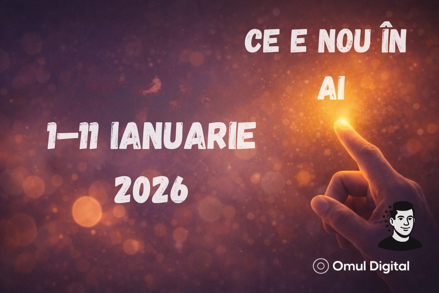 Deget care atinge un punct luminos pe un fundal abstract, simbolizând selecția celor mai relevante noutăți din inteligența artificială, Omul Digital