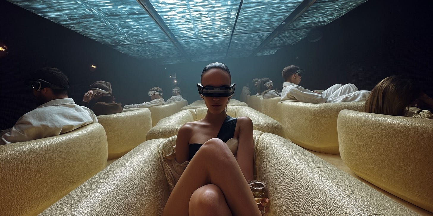 AI-generated fashion portraits by photographer Tobias Schneider, featuring the author in hyperreal, futuristic lounge environments. Created for an article exploring source monitoring error, memory distortion, and the psychological impact of seeing oneself in fictional yet photorealistic settings.