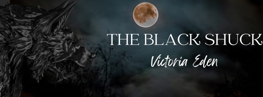 a giant black dog under the moon with the poem title and author names
