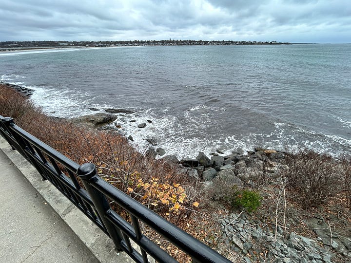 walk, ocean, waves, sky, rocks