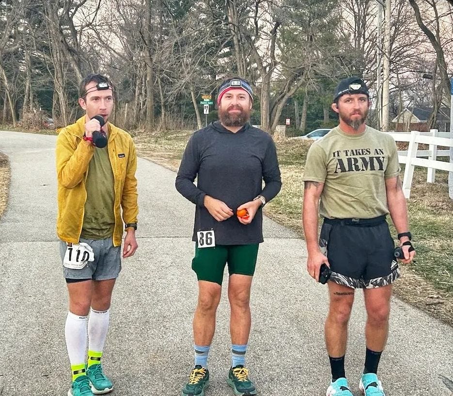 Me, Cody, and Stormy before loop 33 (pc: Terrain Trail Runners)