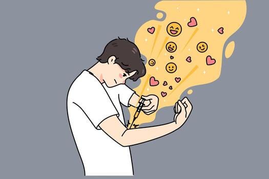 Likes addiction Addicted to likes, thumbs-up dependence, social media  madness, selfie addiction, posting photos, self esteem problem flat design  modern illustration 10925525 Vector Art at Vecteezy