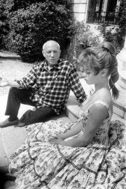 Picasso on the steps with Bardot