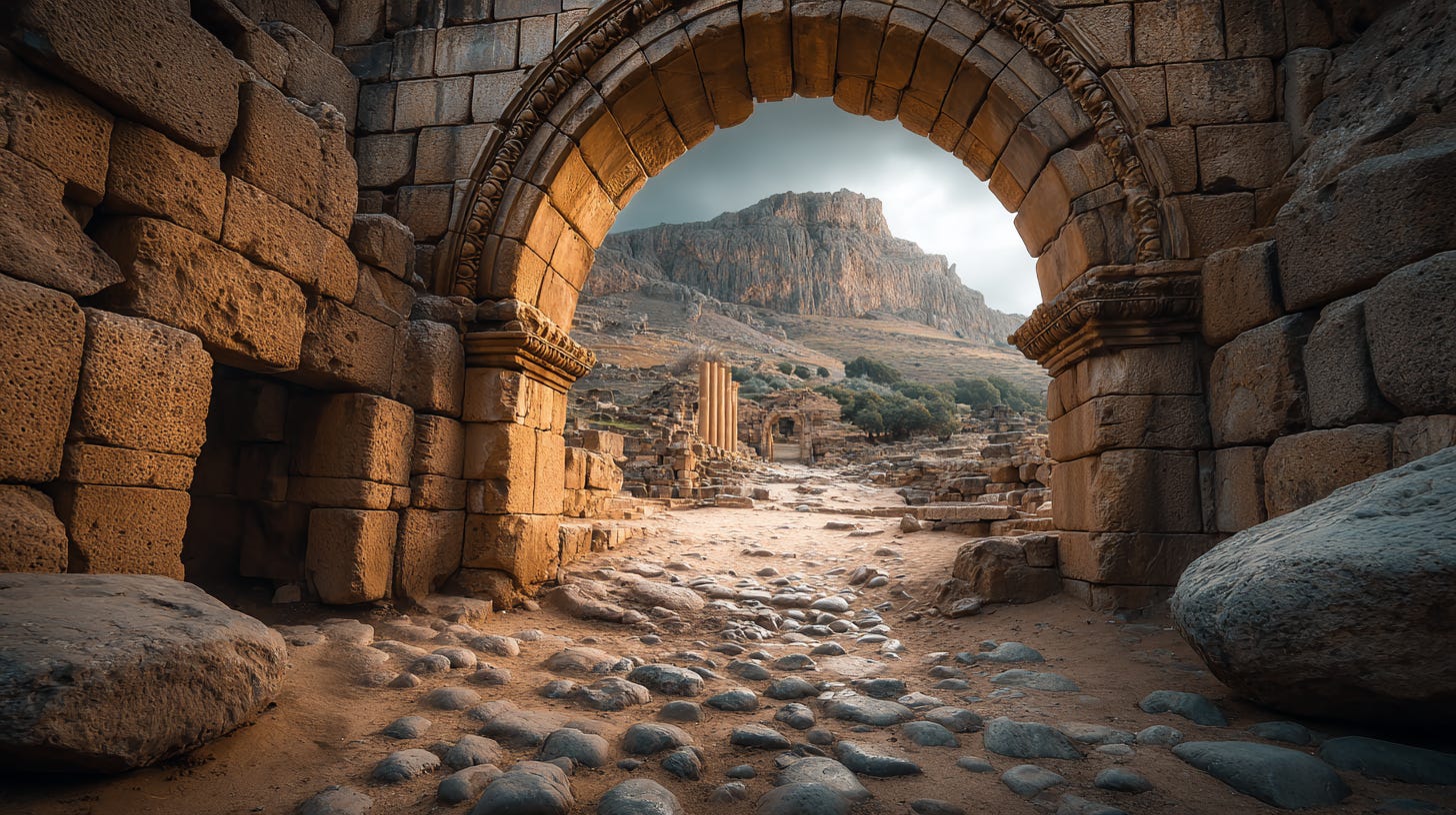A single weathered keystone locked at the crown of an ancient stone arch A single weathered keystone locked at the crown of an ancient stone arch