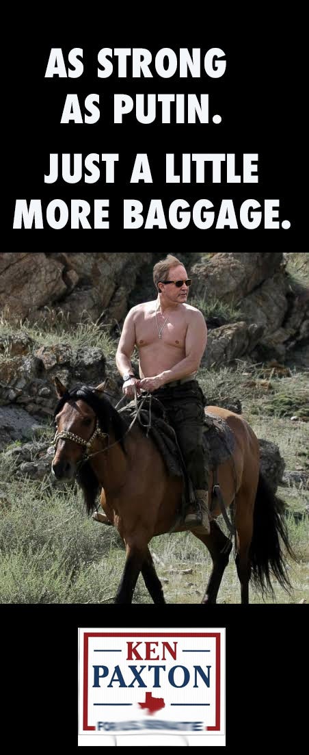 headline: as strong as putin, with a little more baggage. he's on a horse like Putin with his shirt off headline: as strong as putin, with a little more baggage. he's on a horse like Putin with his shirt off
