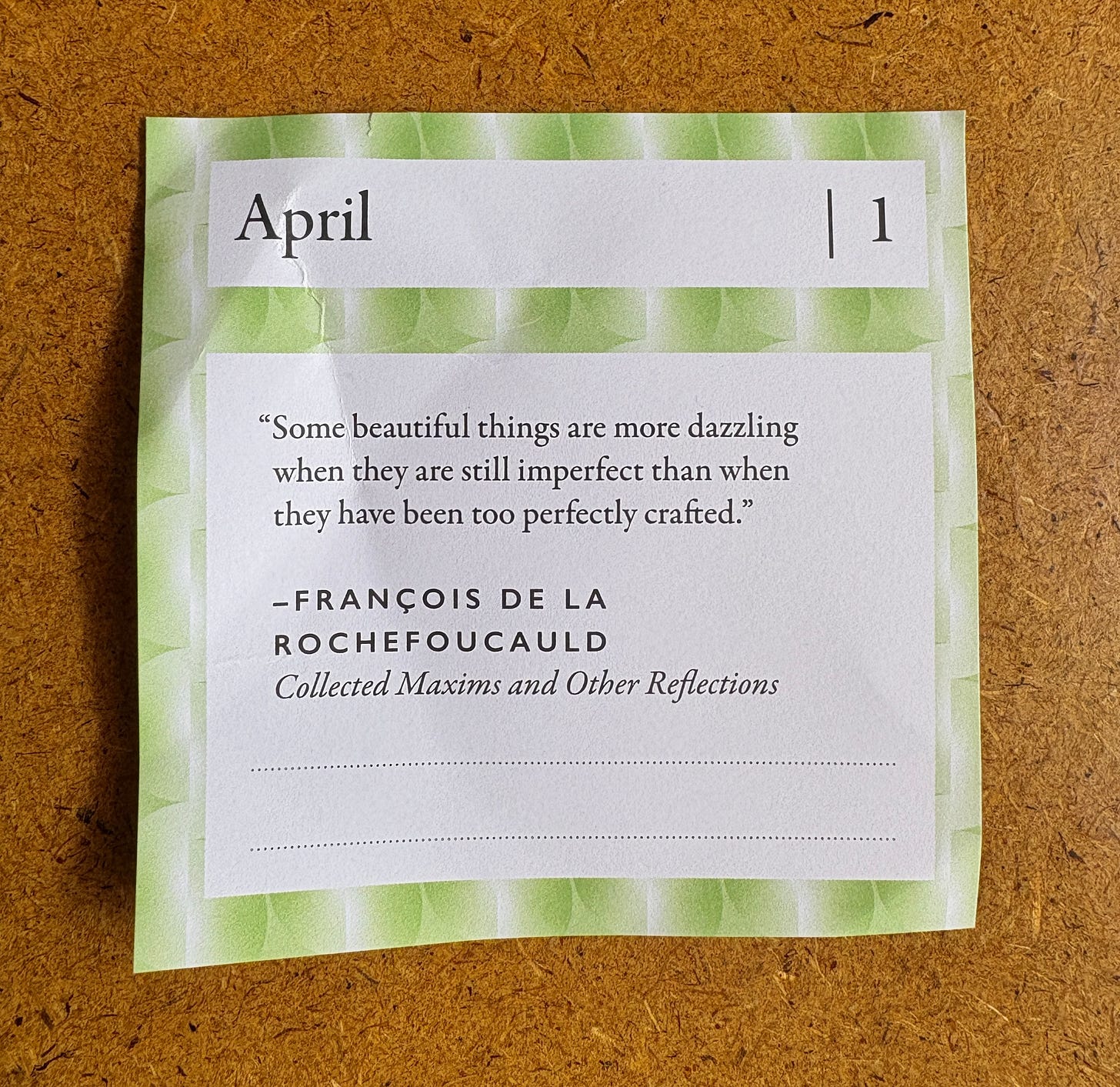 A calendar page from April 1 with a quote.