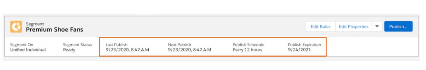 Screen shot of a segment displaying the current publishing options.