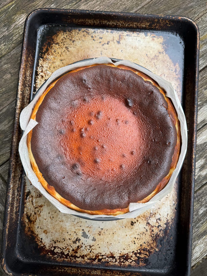 brown butter Basque cheesecake stages