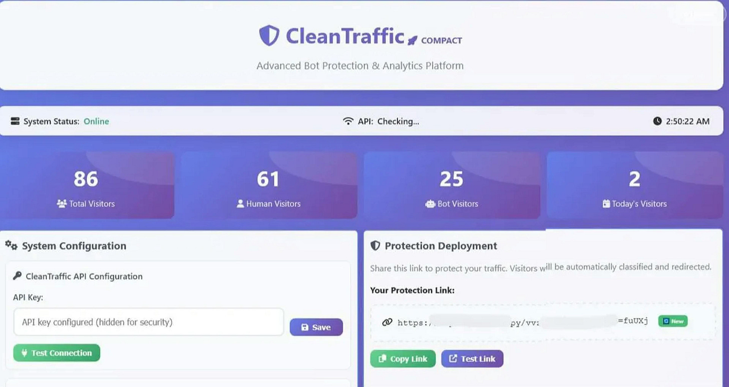 CleanTraffic: A typical traffic-cloaking portal to thwart detection of malicious sites.