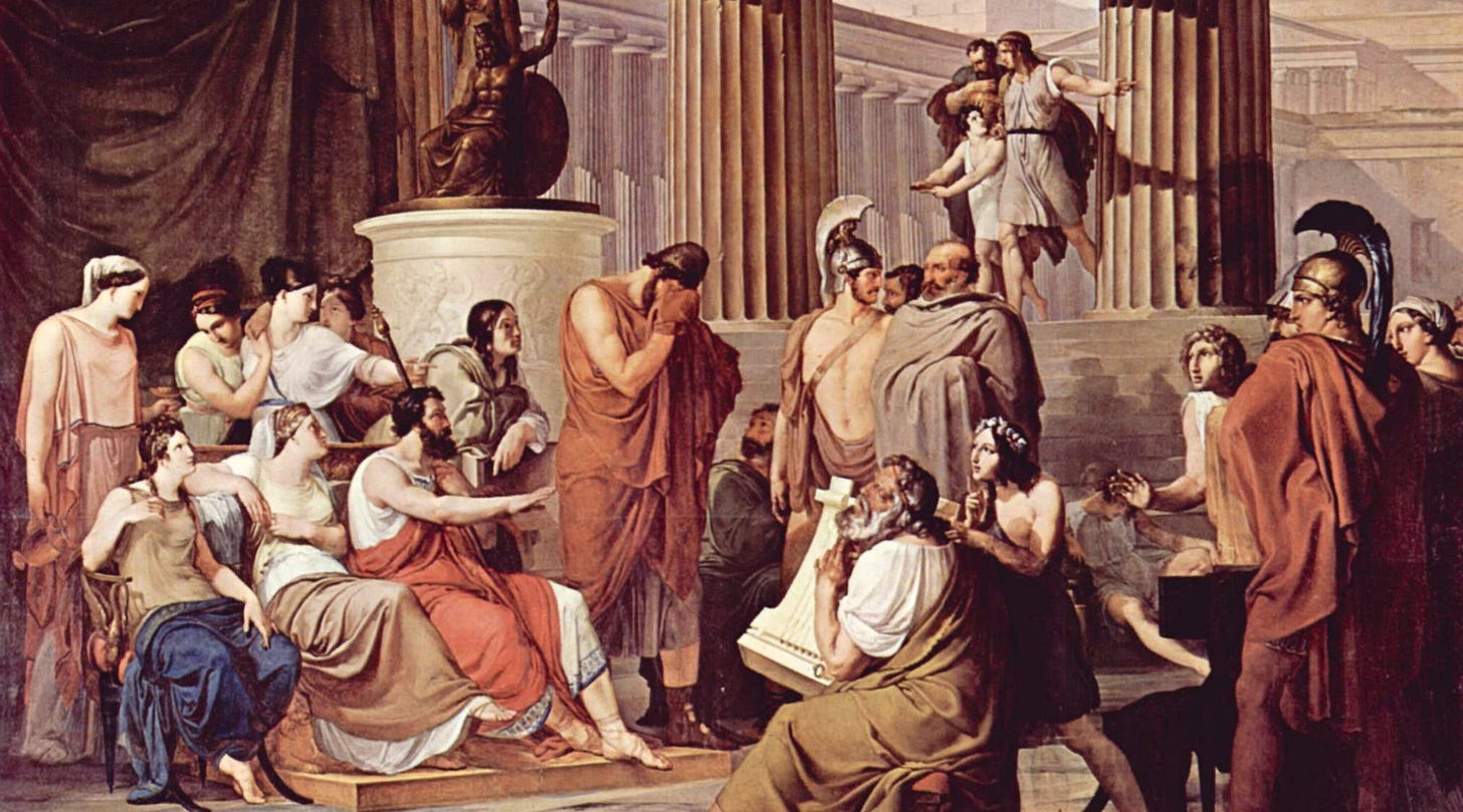 Odysseus in the court of King Alcinous, painted by Francesco Hayez