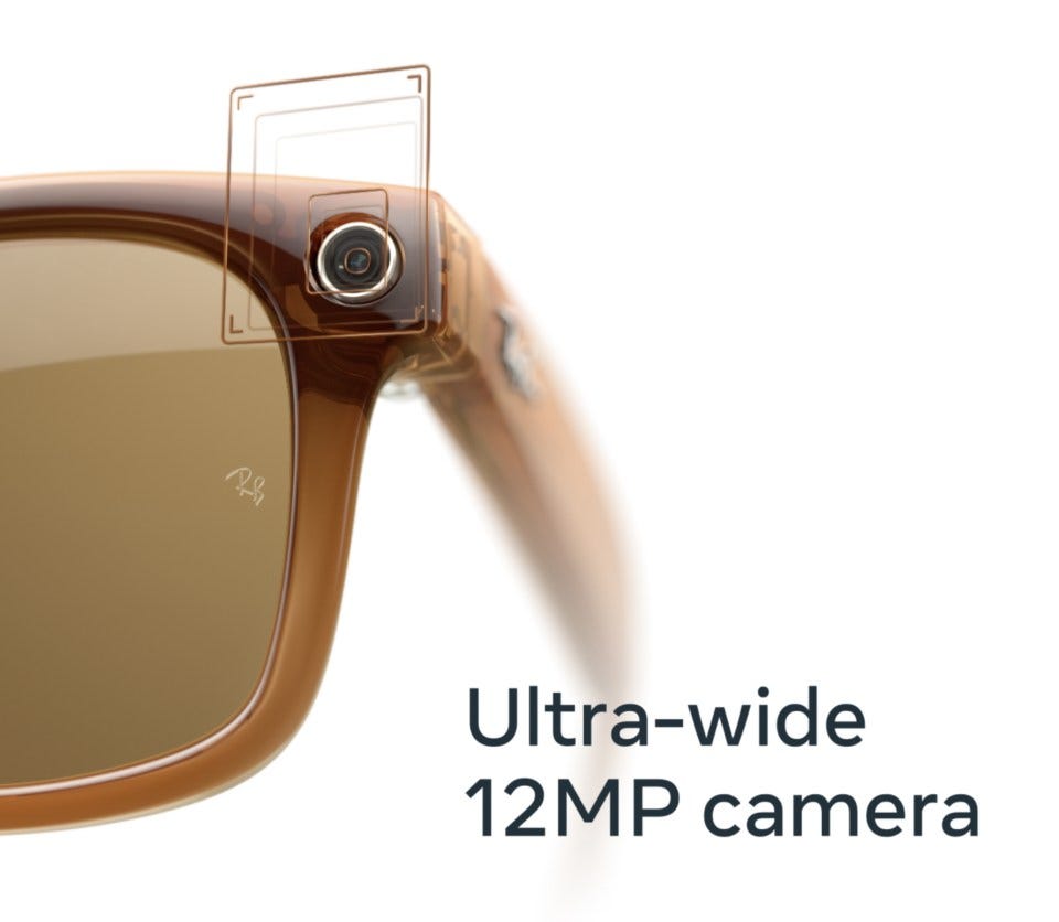 Image showing ultra-wide 12MP camera on Ray-Ban Meta smart glasses Image showing ultra-wide 12MP camera on Ray-Ban Meta smart glasses