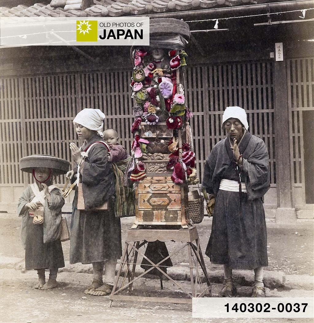 Albumen print of Japanese Buddhist pilgrims, 1890s Albumen print of Japanese Buddhist pilgrims, 1890s