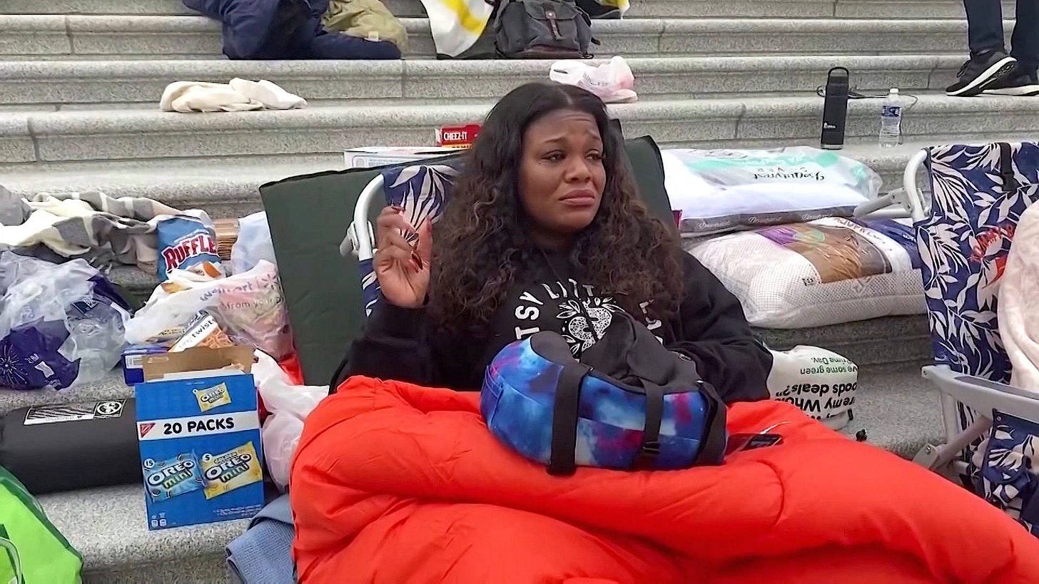 “Give Us the Moratorium”: Rep. Cori Bush Sleeps on Capitol Steps Demanding  Eviction Protection