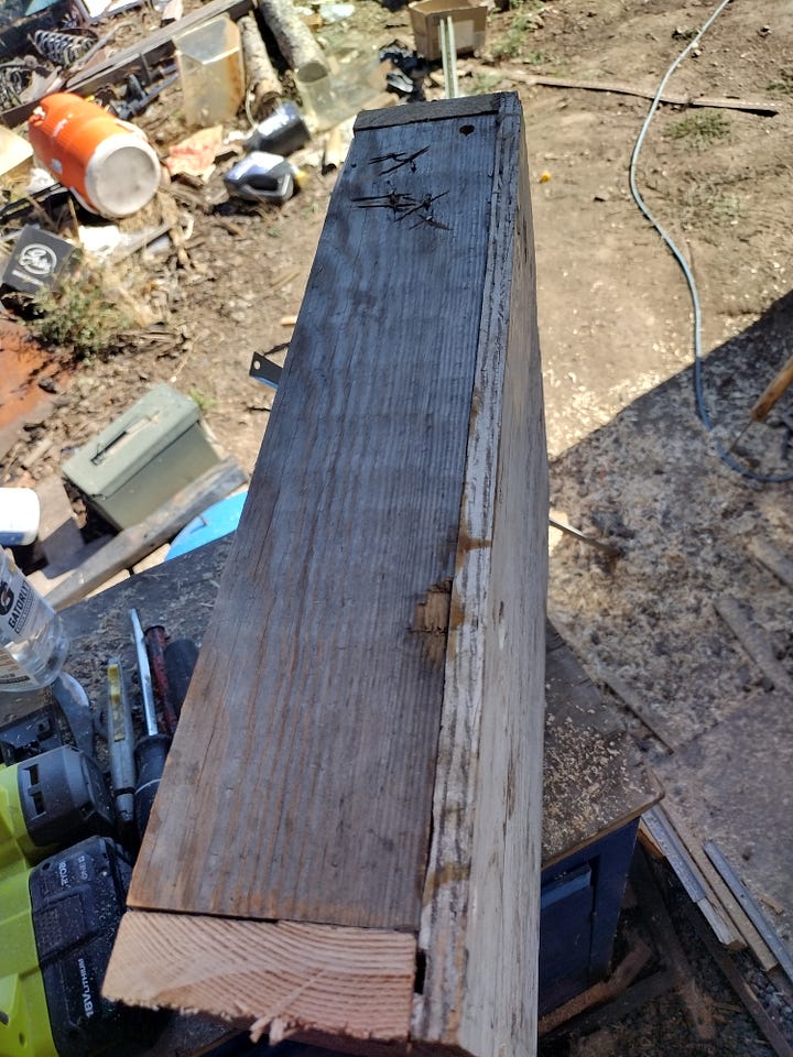 A picture of the drawer frame on the left, and the finished drawer box on the right.