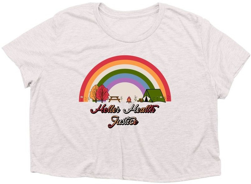 Holler Health - Camping , a Heather Dust Women’s Flowy Cropped Tee