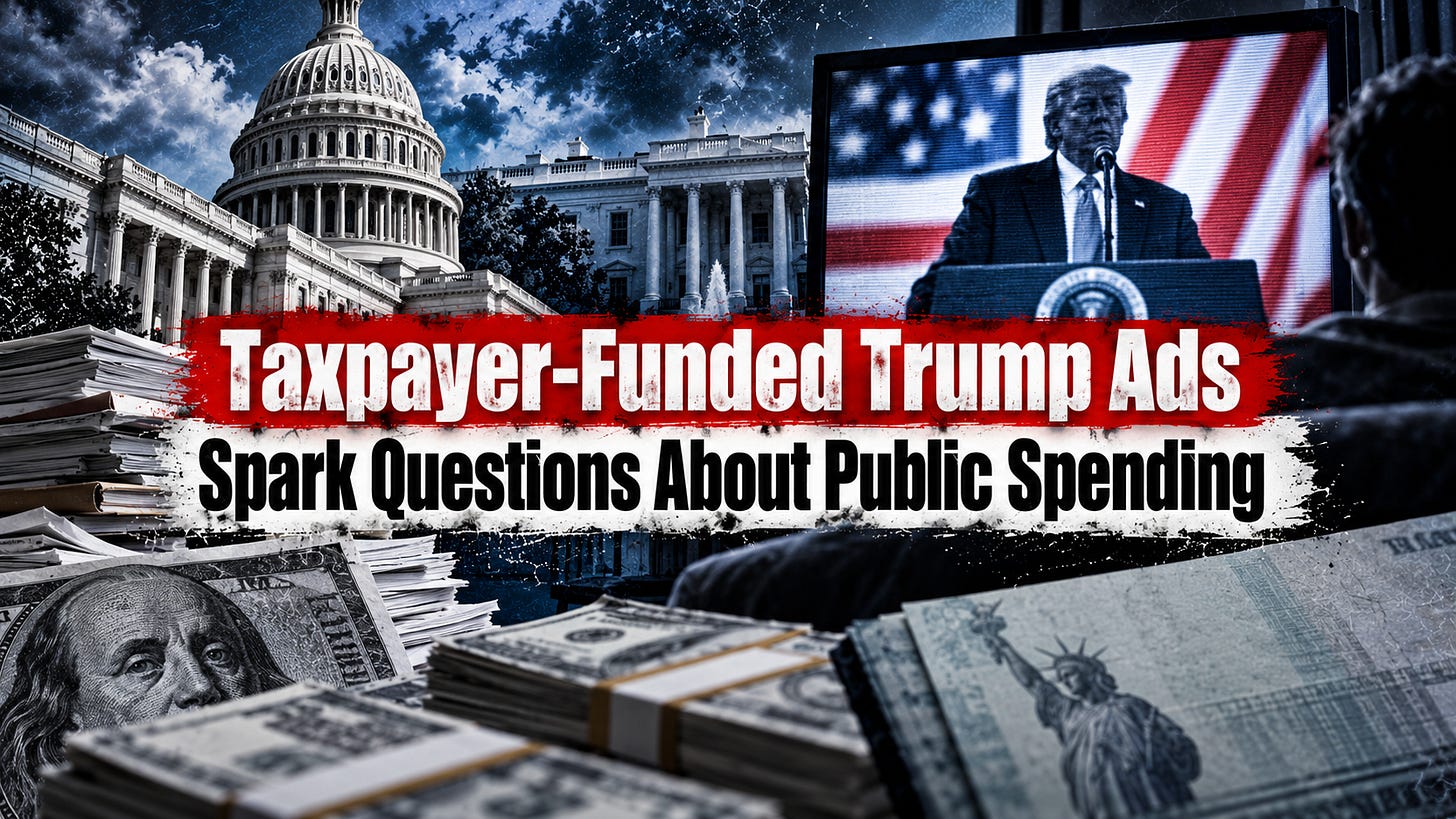 Taxpayer-Funded Trump Ads Spark Questions About Public Spending. Taxpayer-Funded Trump Ads Spark Questions About Public Spending.