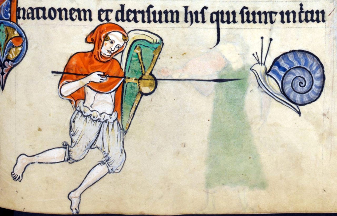 discarding images — snailfight2 'The Rutland Psalter', England ca....