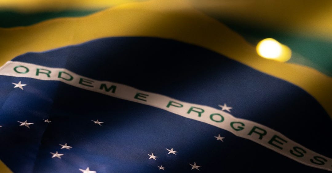 Close-up of the brazilian flag with lights.