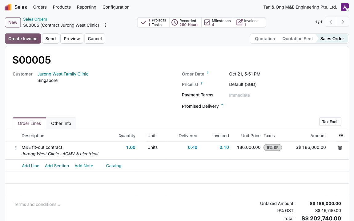 Real screen: a S$186,000 fit-out contract where 40% of the work is delivered but only 10% invoiced Real screen: a S$186,000 fit-out contract where 40% of the work is delivered but only 10% invoiced