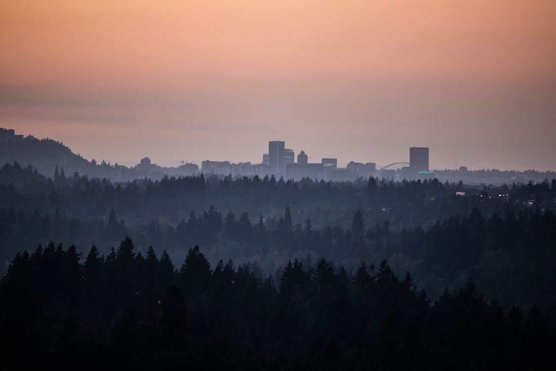 Free City Buildings Under the Orange Sky Stock Photo