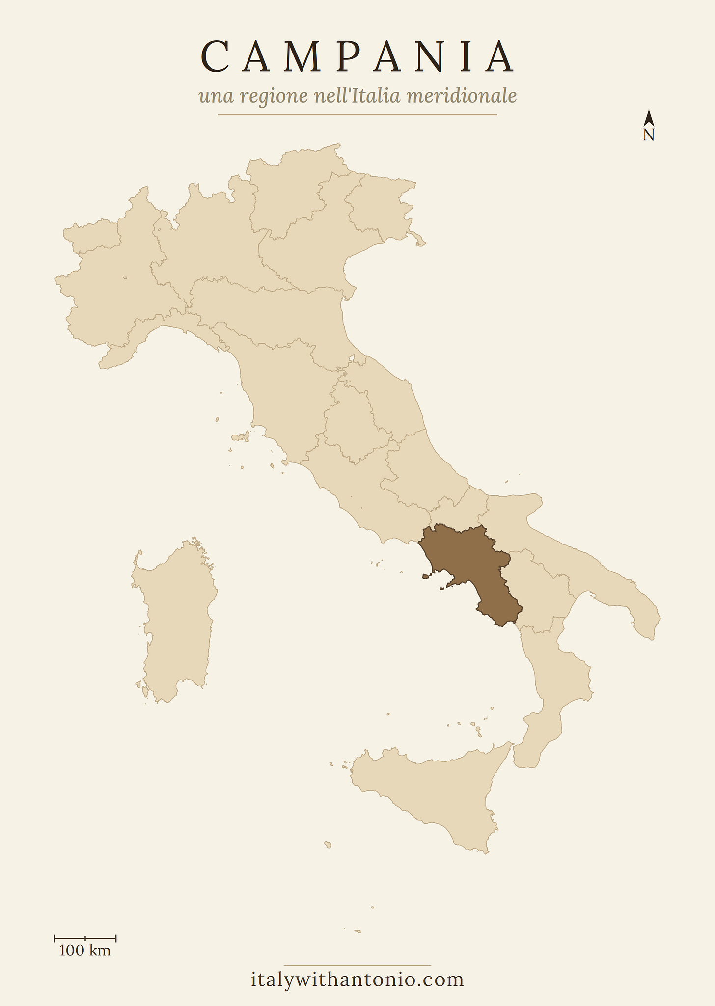 Campania on the Italian map Campania on the Italian map