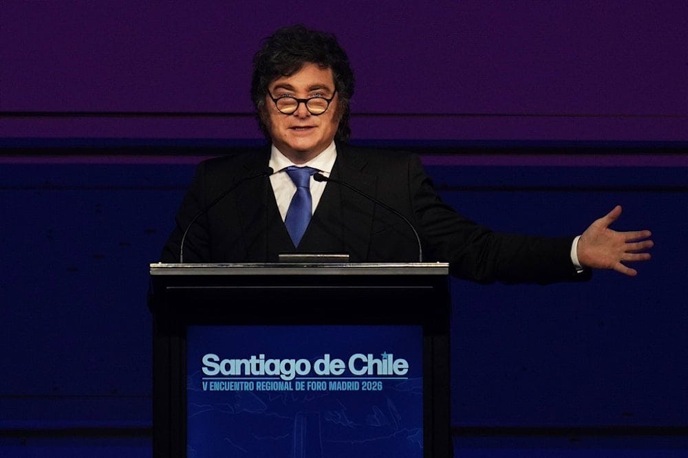 Argentina's President Javier Milei speaks at the Madrid Forum in Santiago, Chile, Thursday, Sept. 3, 2026. (AP Photo/Esteban Felix) Argentina's President Javier Milei speaks at the Madrid Forum in Santiago, Chile, Thursday, Sept. 3, 2026. (AP Photo/Esteban Felix)