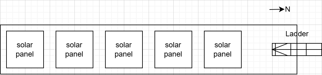 Diagram of upper platform showing solar panel grid layout atop structural frames.