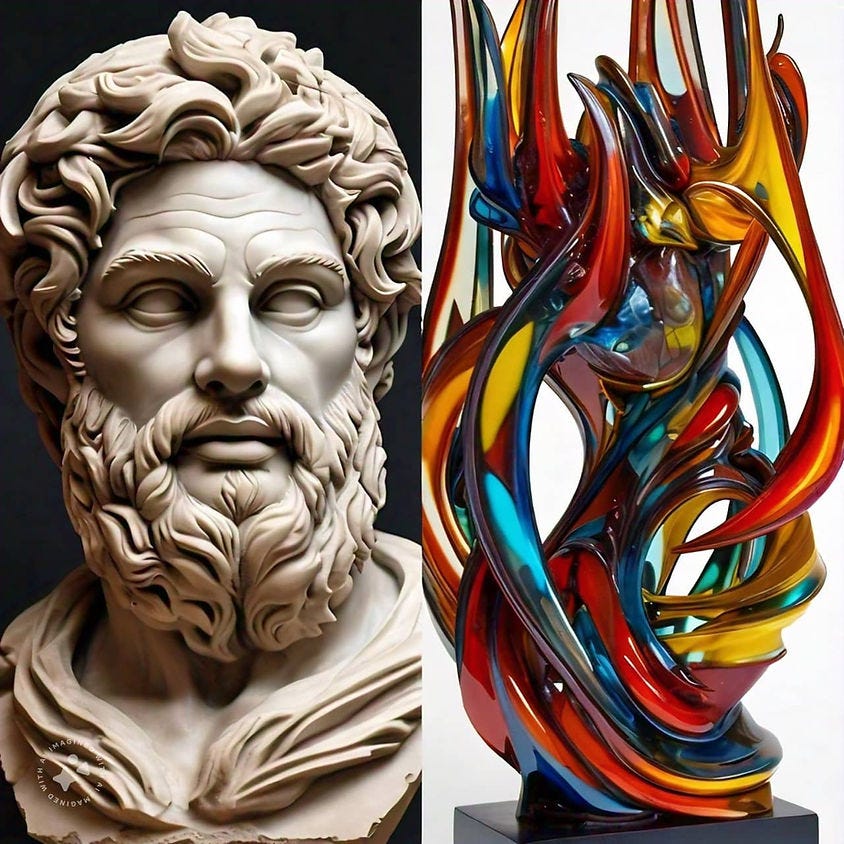 AI image of a comparison of traditional art and contemporary art AI image of a comparison of traditional art and contemporary art