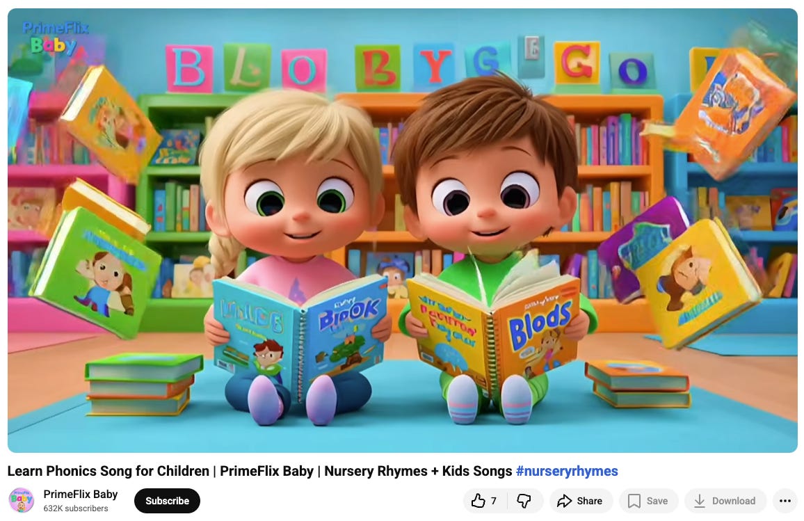 Screengrab of a phonics video on PrimeFlix Baby's YouTube channel
