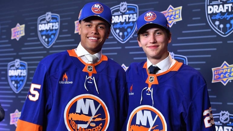 Islanders' 2025 first-round draft picks Kashawn Aitcheson, left, and Victor Eklund attend... Islanders' 2025 first-round draft picks Kashawn Aitcheson, left, and Victor Eklund attend...