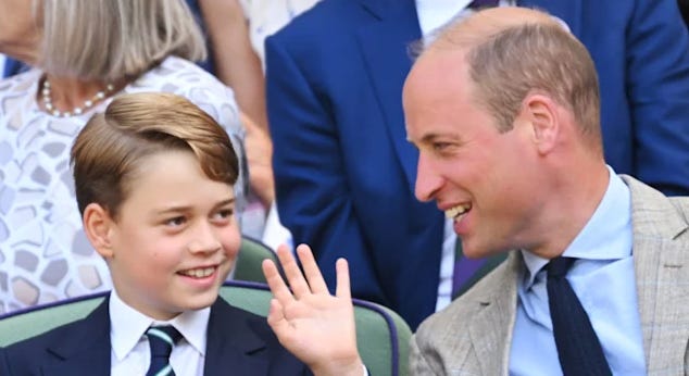 Prince George and Prince William smiling at each other