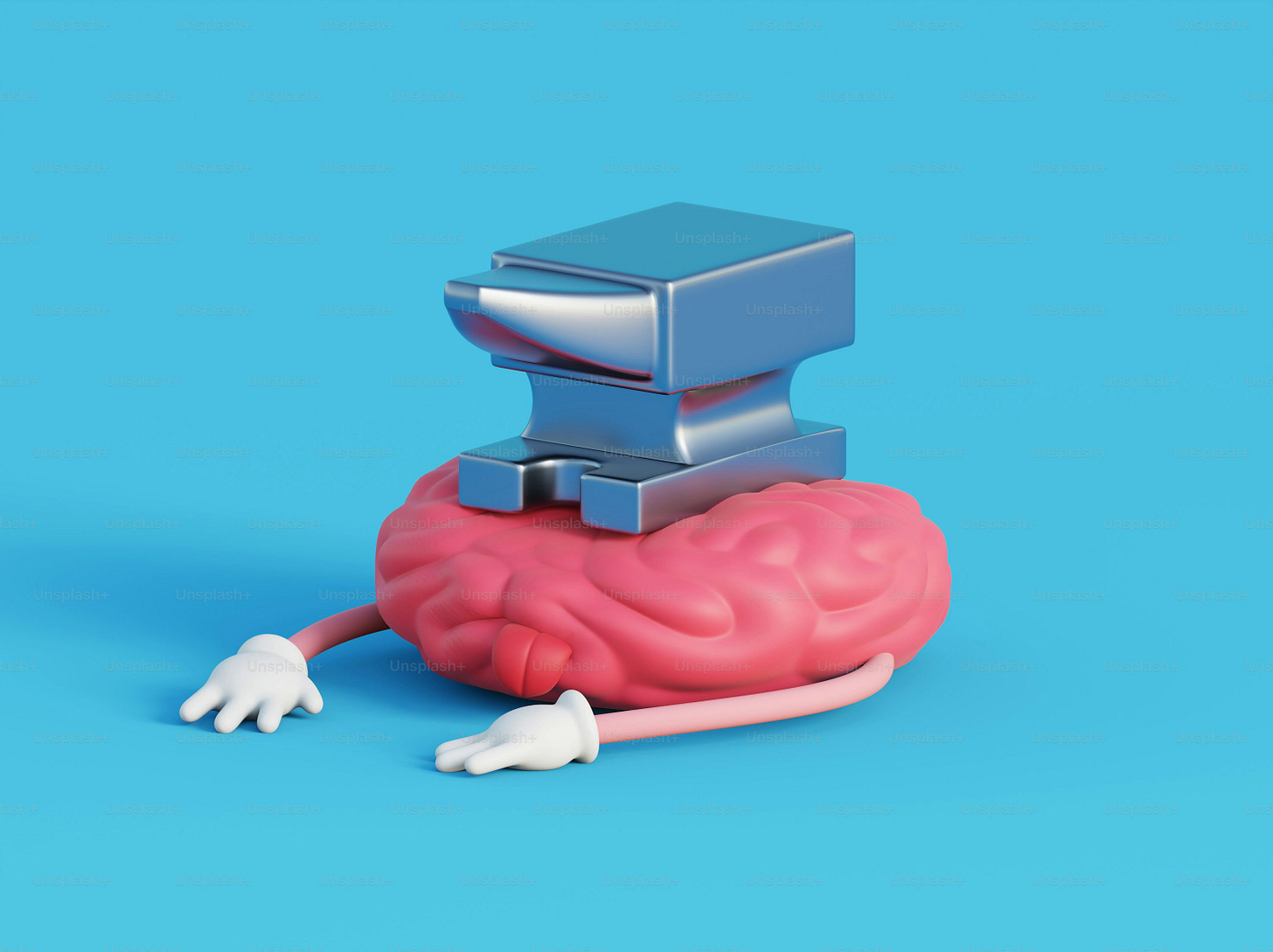 A computer mouse sitting on top of a pink brain