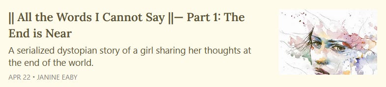 All the Words I Cannot Say Part 1: The End is Near