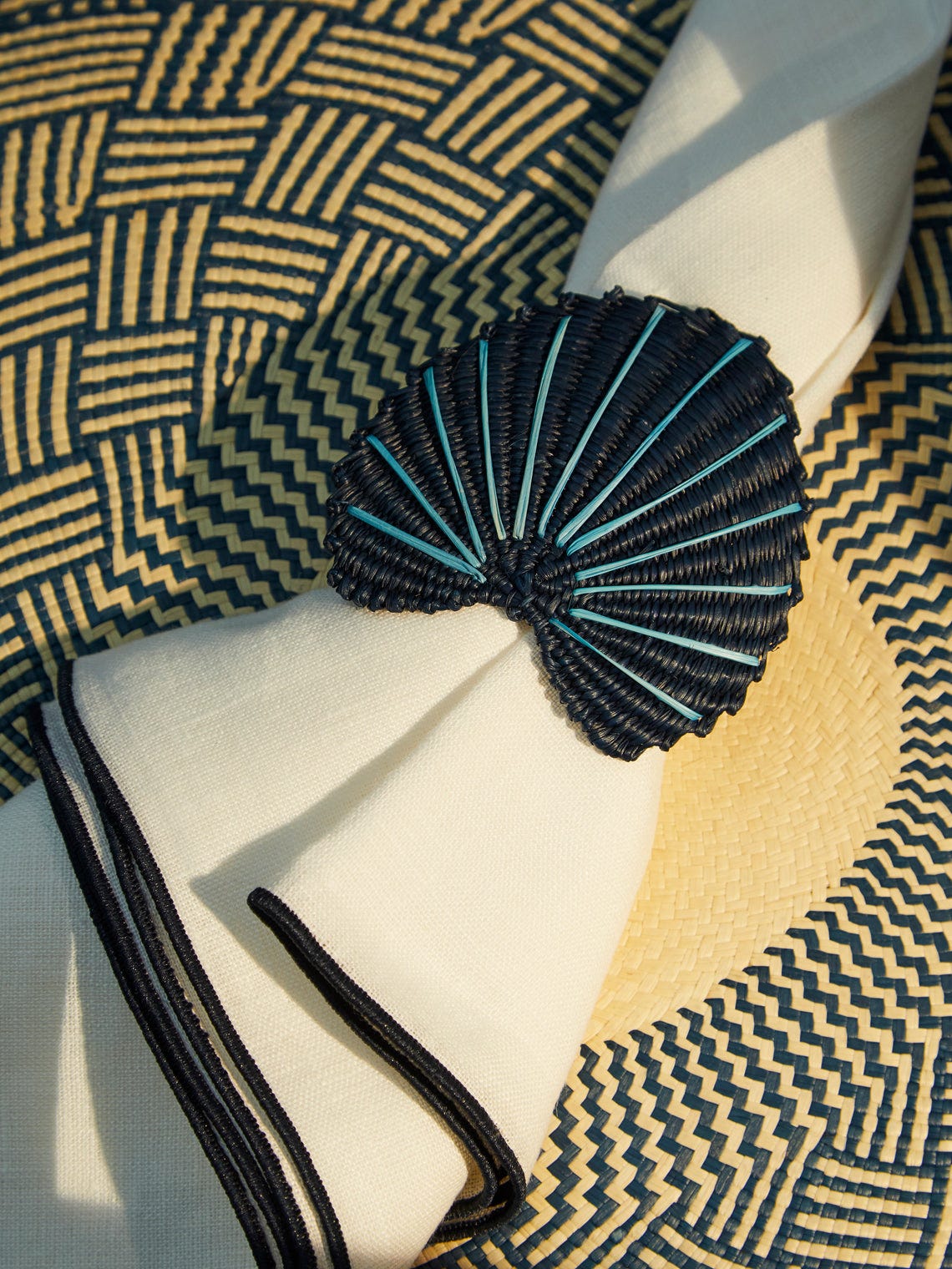 Coro Cora - Shell Handwoven Iraca Palm Napkin Rings (Set of 4) -  - ABASK