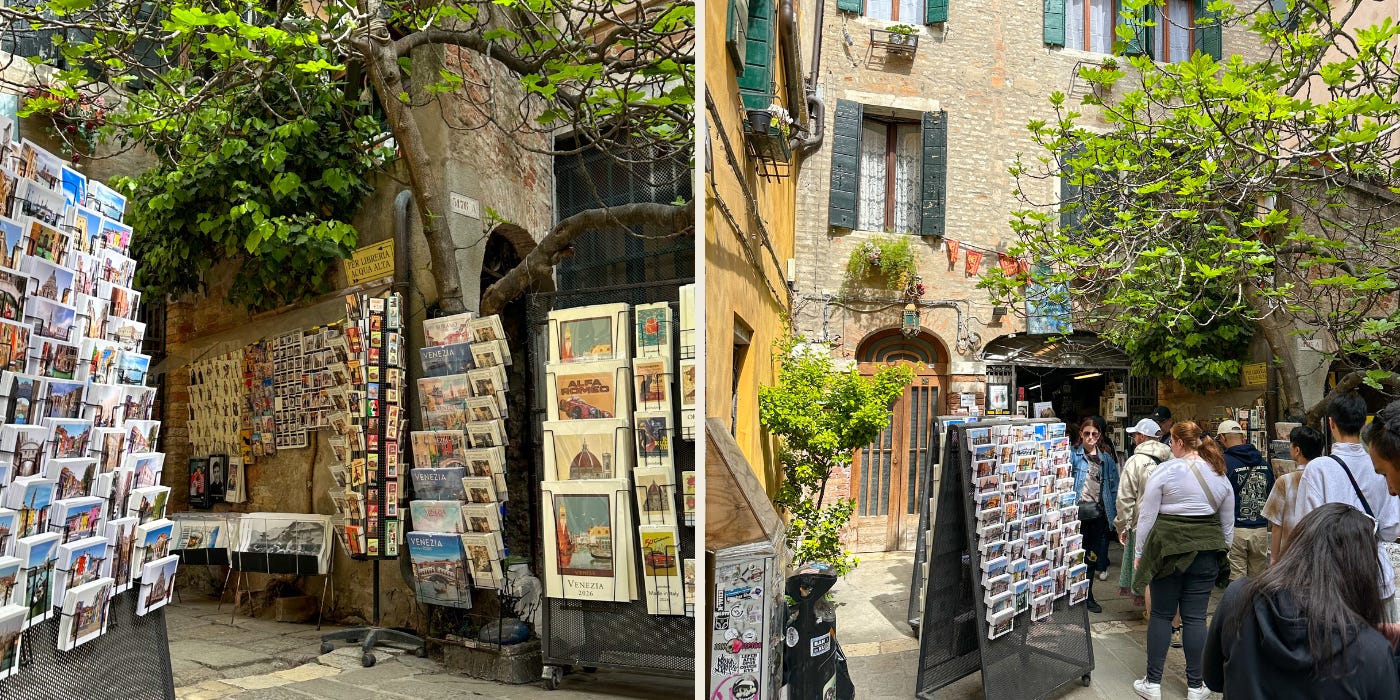 this is a picture of libraria acqua alta in the best venice travel guide for italy